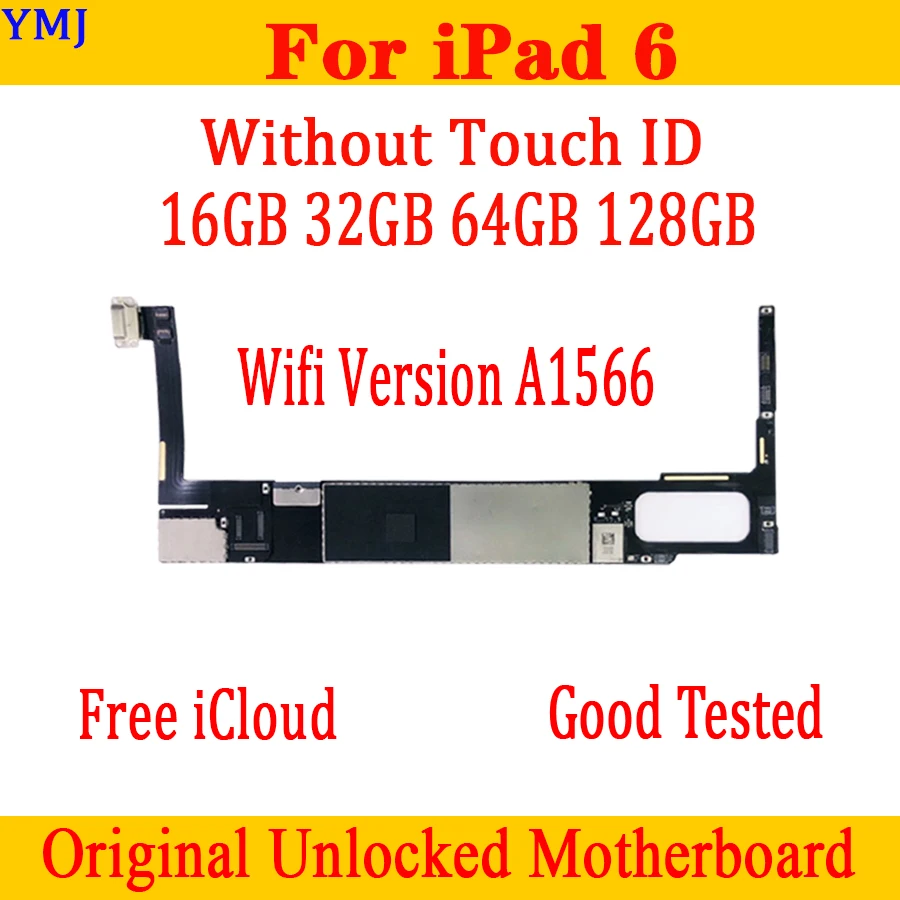 

For iPad 6 Air 2 Motherboard WiFi/SIM Version original unlocked Mainboard For iPad 6 Air 2 NO Touch ID Logic board A1566 A1567