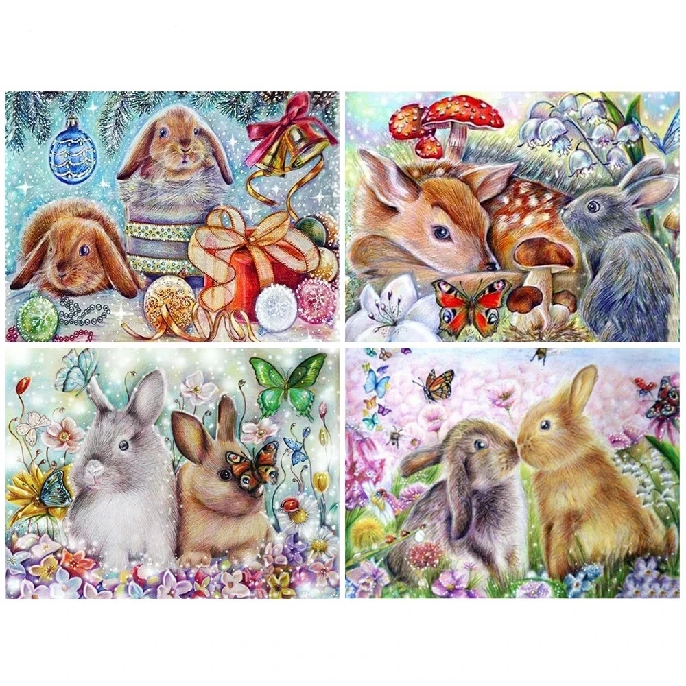 

Алмазная 5D Вышивка «сделай сам», мозаика с милым Кроликом, полноразмерная круглая алмазная живопись, мультяшное животное, вышивка крестико...