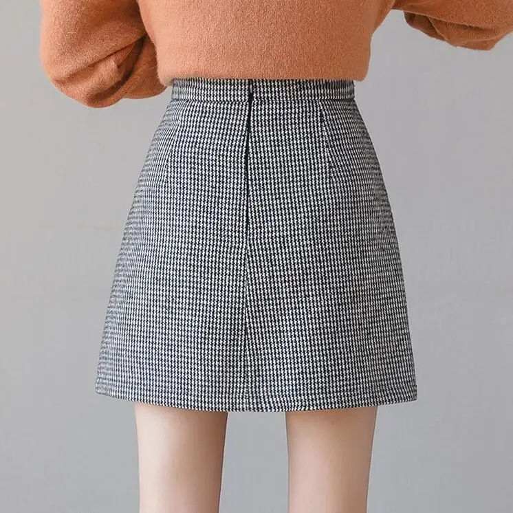 

Korean Preppy Style Plaid High Waist Pleated Mini Skirt Women 2020 New Autumn Winter Woolen Skirts Female Casual Skirt