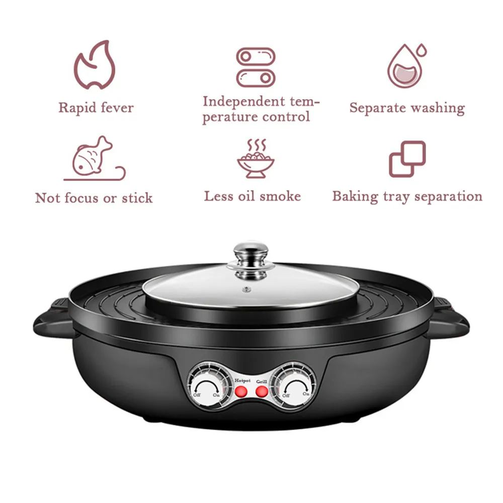 2 in1 smokeless electric barbecue grill machine hot pot oven bbq griddle multi cooker non stick baking shabu shabu pan 110v free global shipping