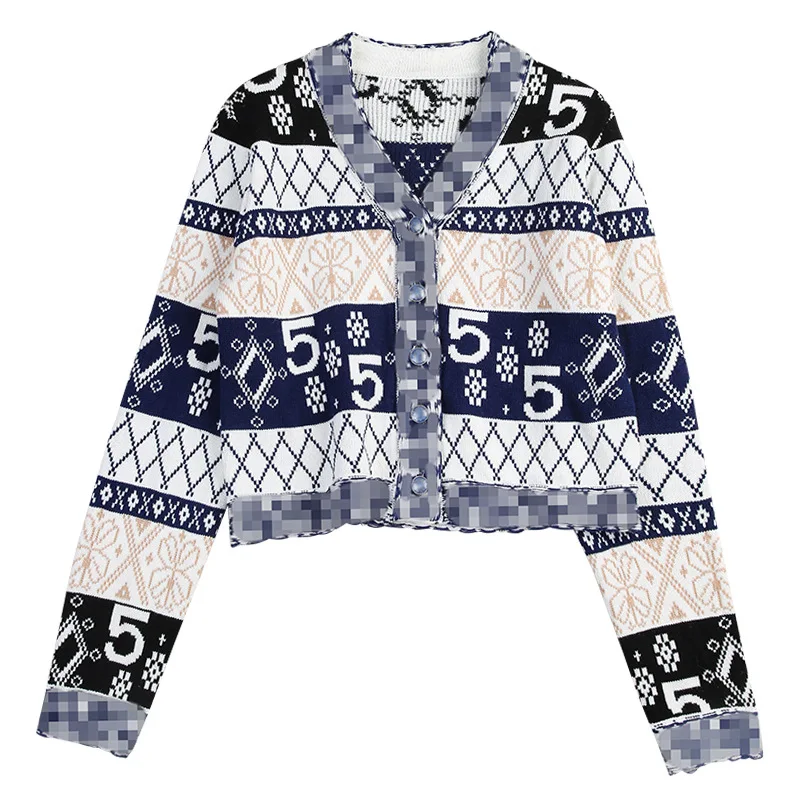

Spring Autumn New Cardigan Flower Digital Plaid Color V-neck Cardigan Long Sleeve Women's Jacket 2020