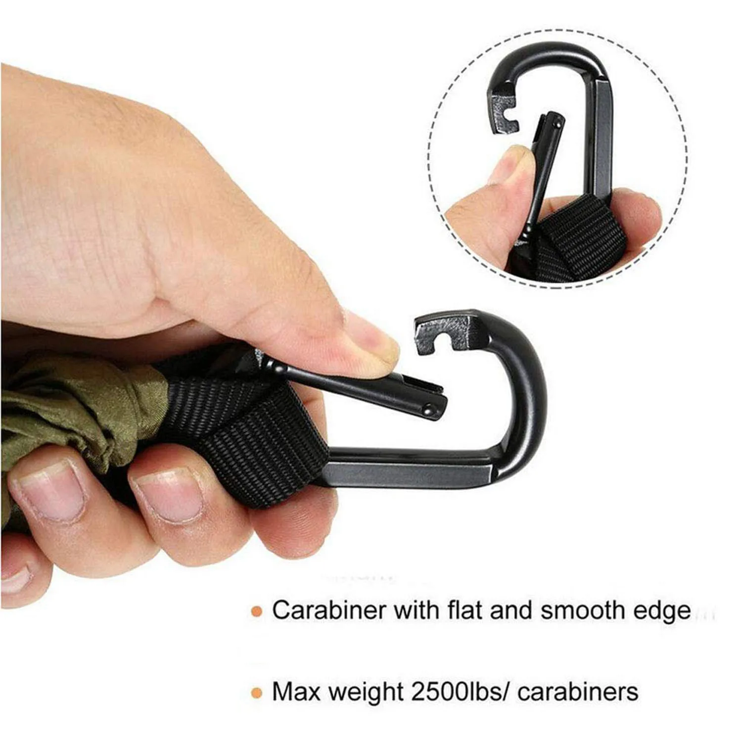 Гамак-парашют однотонный гамак с ремнями для гамака и черным карабином кемпинга