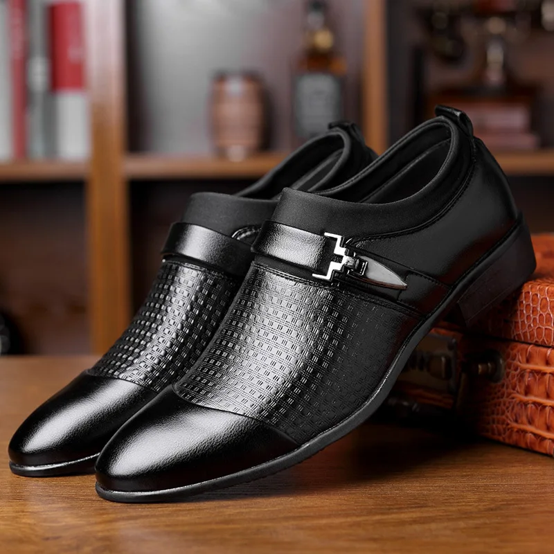 

Men leather Shoes Fashion Plaid Large Size 45-48 Formal Office shoes men Slip On driving Shoes Casual Pointed toe