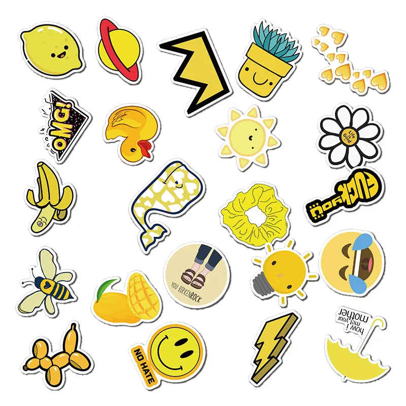 

25/50Pcs PVC Waterproof Girls Kawaii Yellow Sticker Toys Laptop Luggage Stickers for Motor Car & Suitcase Fashion Laptop Decals