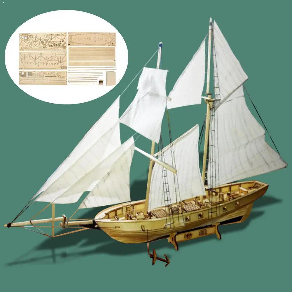 

1:100 Harvey Sailboat Wooden Assembly Model DIY 3D Toys Boats Ancient Children Ship Handmade Kit Puzzle U9Q7