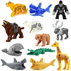 Конструктор игрушечный для детей, тигр, леопард, слон, волк, Акула, Кит, совместим с Монтессори