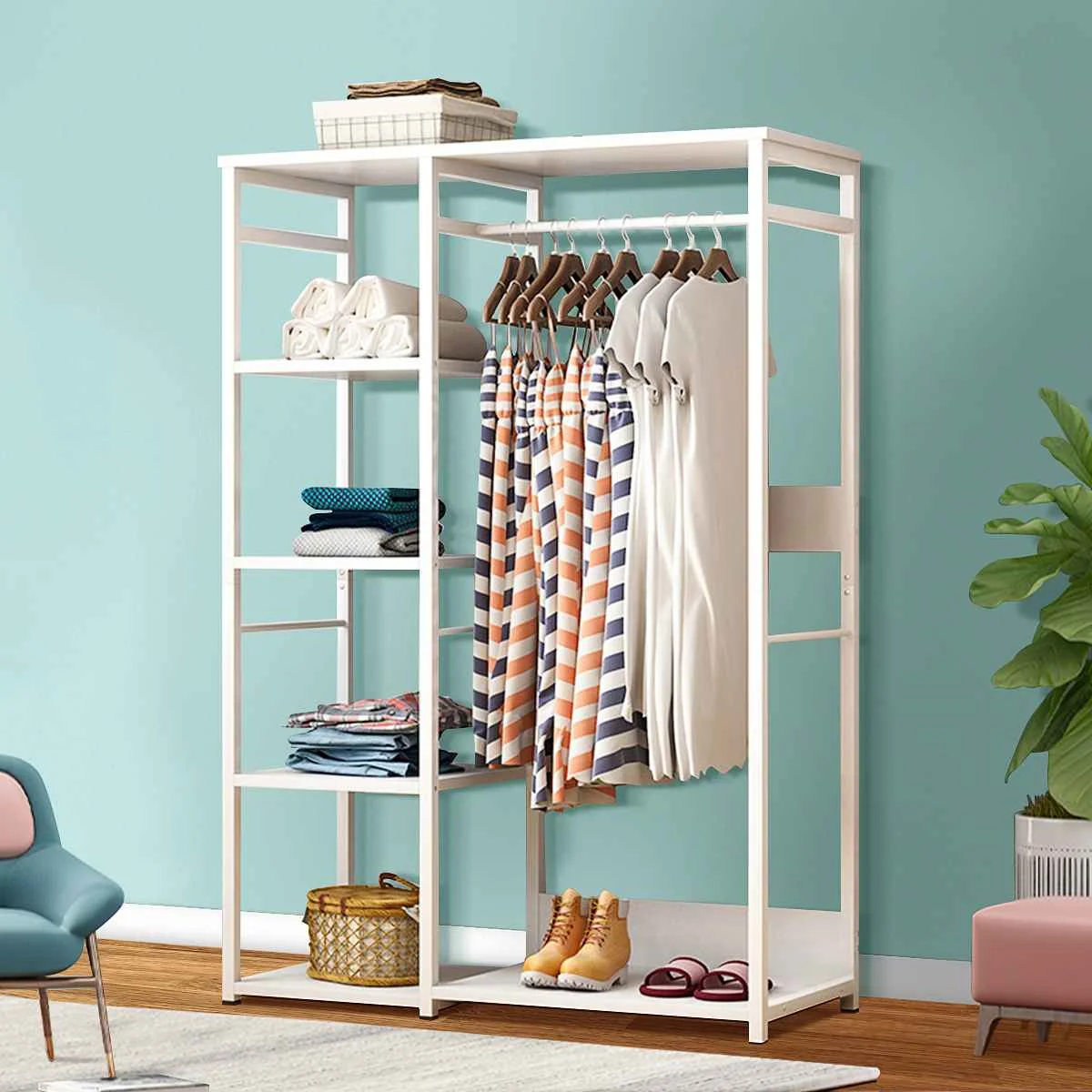 

Wood Clothes Hanger Coat Rack Floor Hanger Storage Wardrobe Clothes Hanging Storage Shelf Cloakroom Room Garment Closet Rack