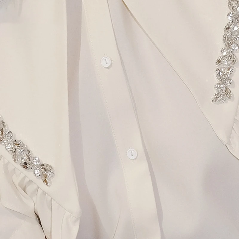 

XIZIHUPAN Casual Patchwork Diamonds Shirt For Women Peter Pan Collar Short Sleeve Straight Blouses Female Summer Fashion Stylish