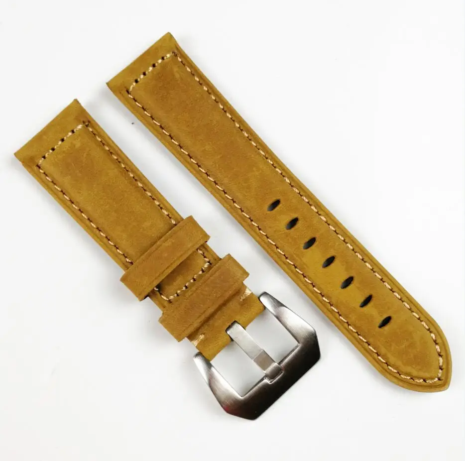 light brown Винтажные часы из натуральной кожи Crazy Horse, ремешок, серебристый, черный, застежка, 20 мм, 22 мм, 24 мм, 26 мм, ремешок для часов, подарок - Цвет ремешка: light brown