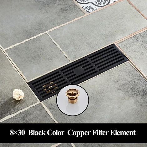 Black Copper Filter Слив 304 из нержавеющей стали длинный дренаж квадратный пол слив крышка душ отходов Слив ванная комната аксессуары для ванны фильтр DL-0319 - Цвет: Black Copper Filter