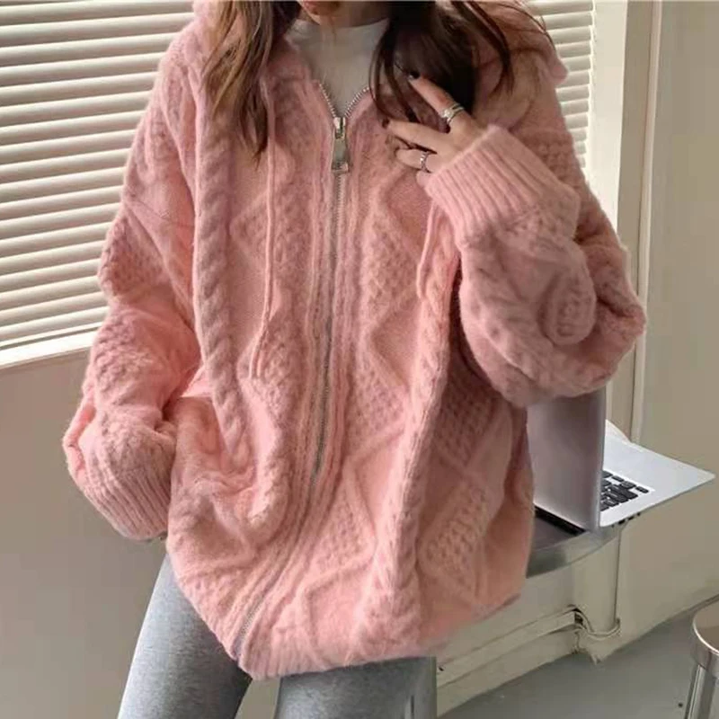 

Y2KNew 2022 Women's Autumn Winter Sweaters Fashionable Elegant Zipper Cardigans Hooded Oversized Vintage Tops