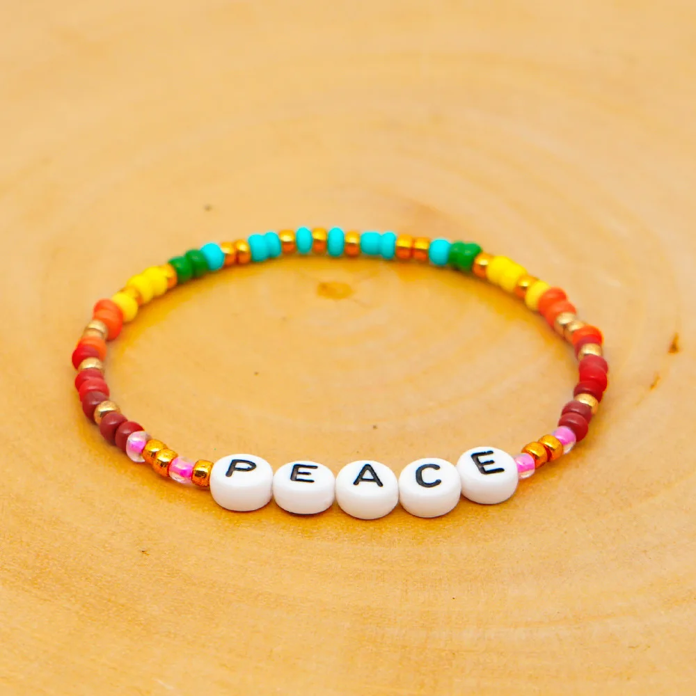Bracelets 2021 Letter Custom Bracelet Women Rainbow PEACE And LOVE Pulseras Bohemian Handmade Multicolor Jewelry Gift | Украшения и