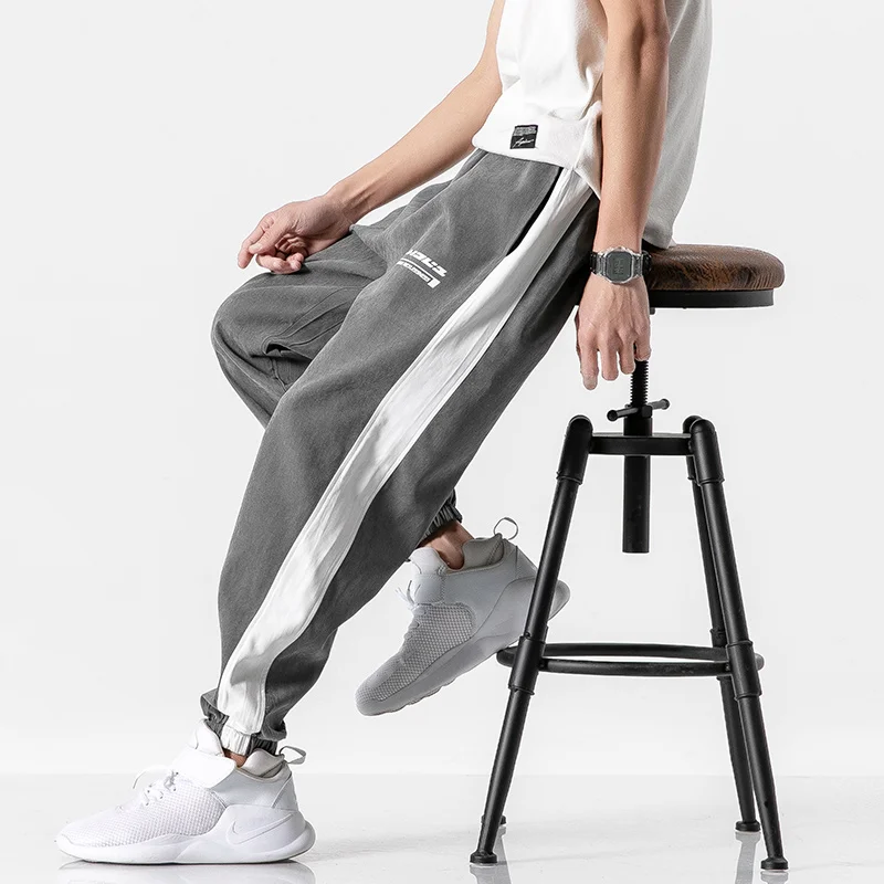 Повседневные мужские брюки теплые спортивные штаны джоггеры полосатые одежда