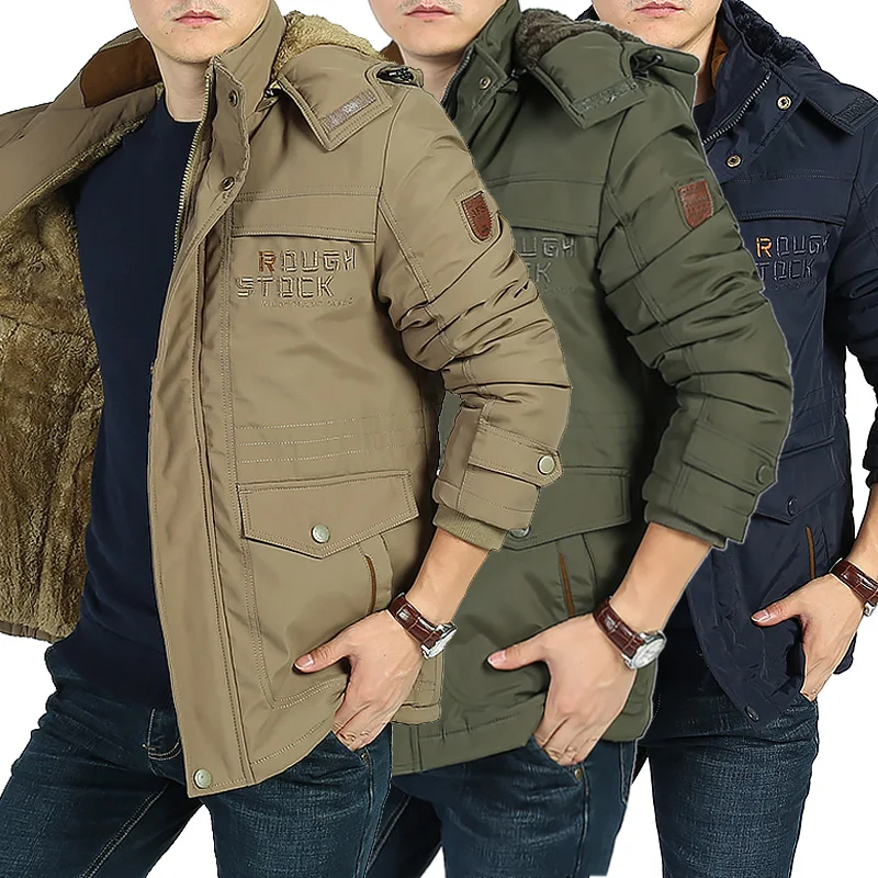 Winter Fleece Lined Padded Warm Keeping Cotton-Padded Coat Men's Clothing plus-Sized plus Size Tooling Style Padded Jacket
