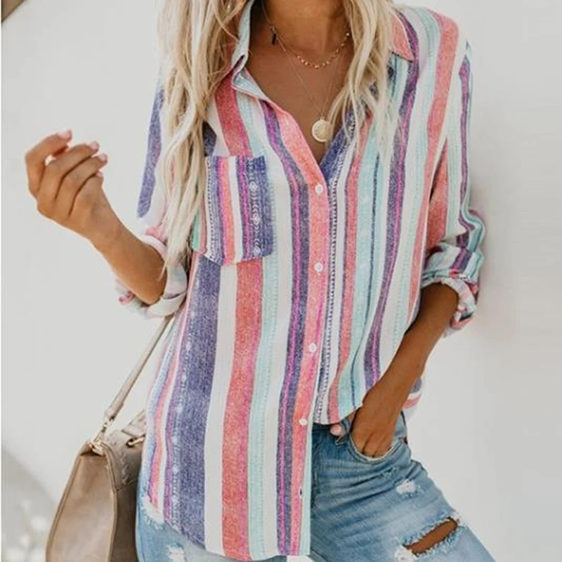 

Women Elegant Office Lady Shirts And Blouses Women Striped Long Sleeve Blouse Casual Loose Vintage Shirts Tops Female