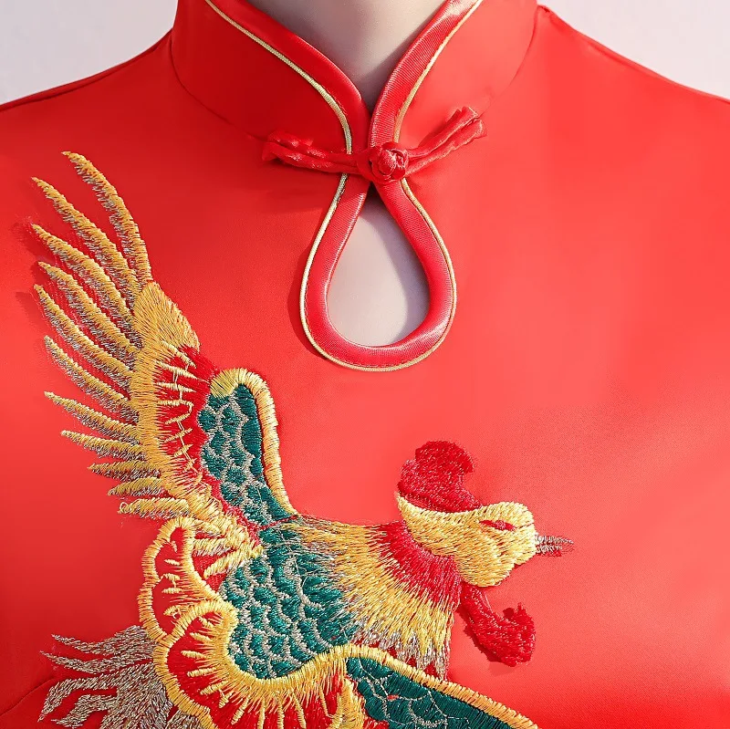 Красные женские весенние Длинные Cheongsam модные китайские стиль Леди китайский