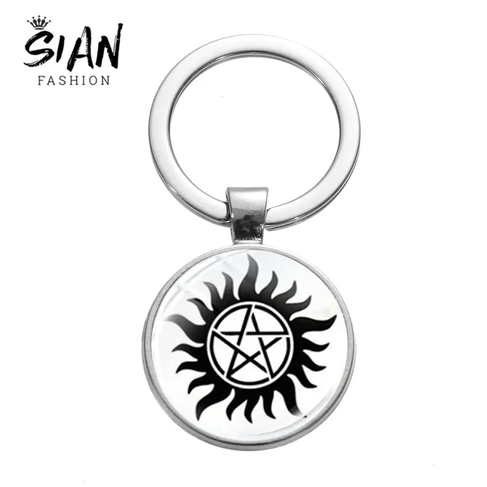 Азиатских панк со Devils ловушка знак брелки для ключей Популярные Америка ТВ Сверхъестественное Дин Сэм