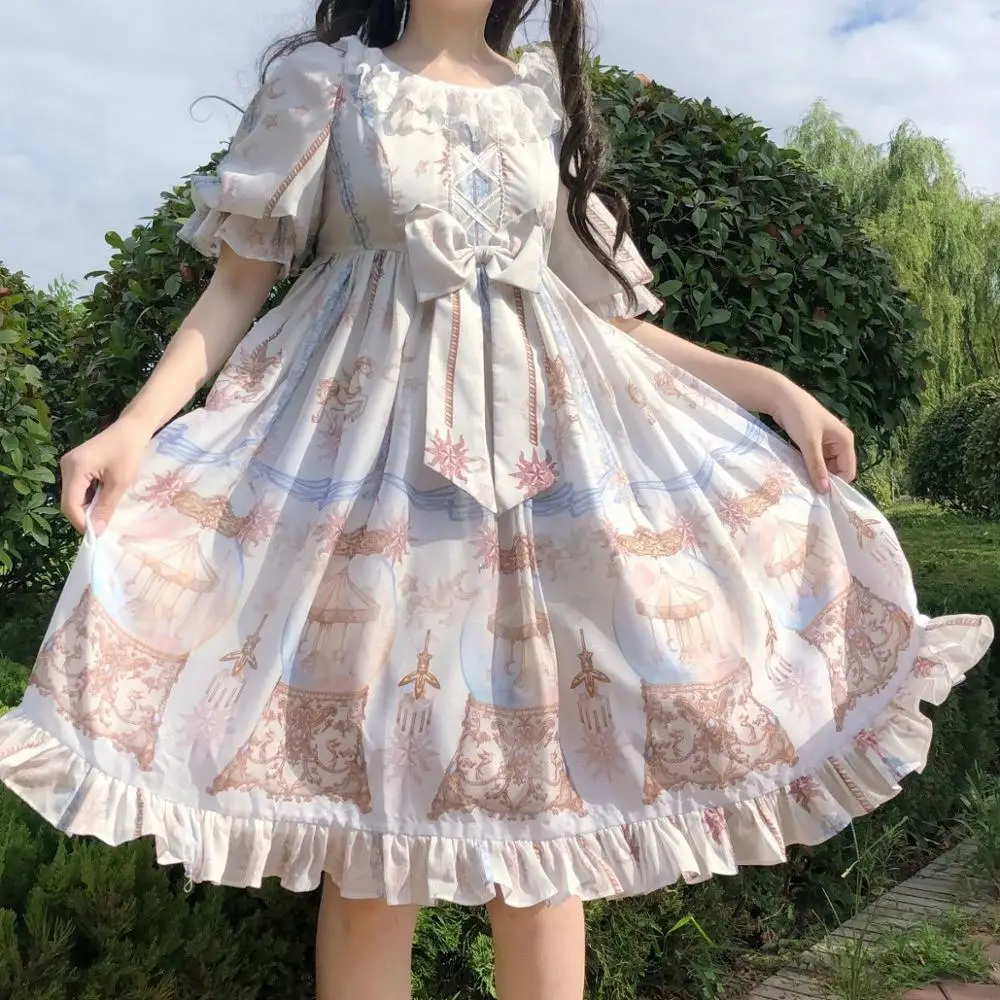 

Cute printing vintage bowknot victorian dress cosplay Princess sweet Lolita Dress glass paradise OP Lolita summer dress