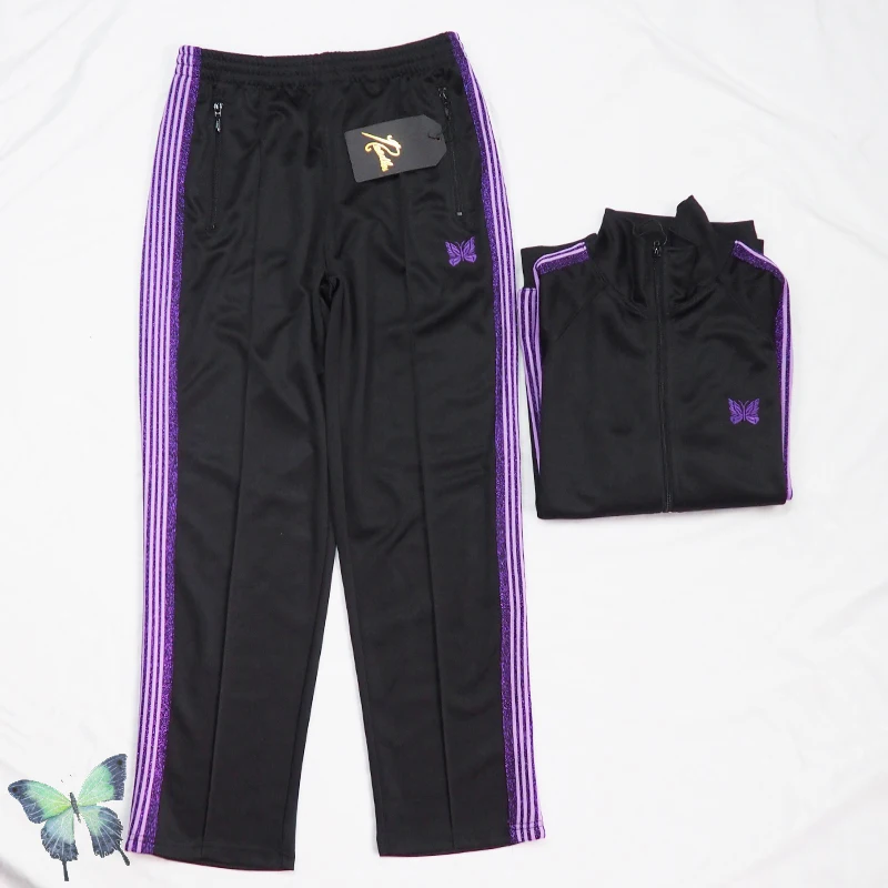

AWGE Jacket Needles Zipper Coat Men Women Embroidery Butterfly Suit Webbing Pants