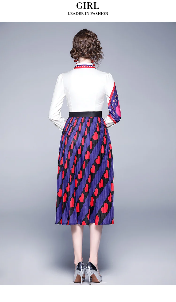 

womens Vintage Pleated runway Designer dress clothes long sleeves shirt neck holiday slim Casual party Swing dresses for women