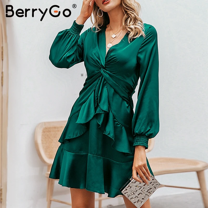 BerryGo уличная одежда сексуальное мини-платье с v-образным вырезом шифоновое