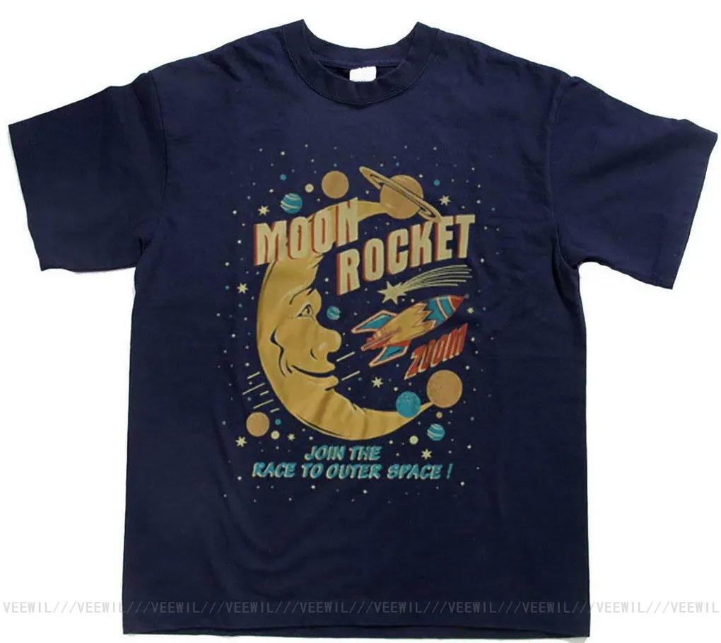 

MOON ROCKET футболка унисекс военно-морской флот Винтаж Стиль рубашка с короткими рукавами; Футболка