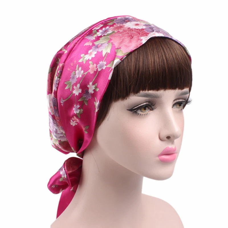 2020 Fashion print Bow Inner Hjiabs soft satin flowers muslim turban for women headdress head scarf ready to wear hijab bonnet |