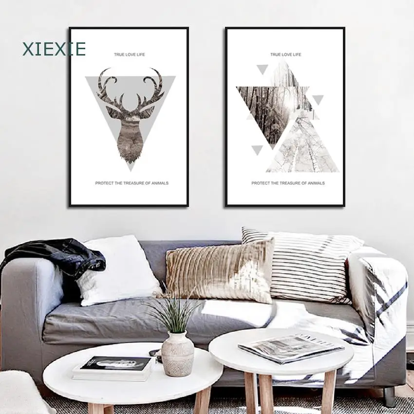 

Animal Canvas Poster Deer Coconut Tree Silhouette Living Room Modern Minimalist Abstract Geometric Decorative Painting
