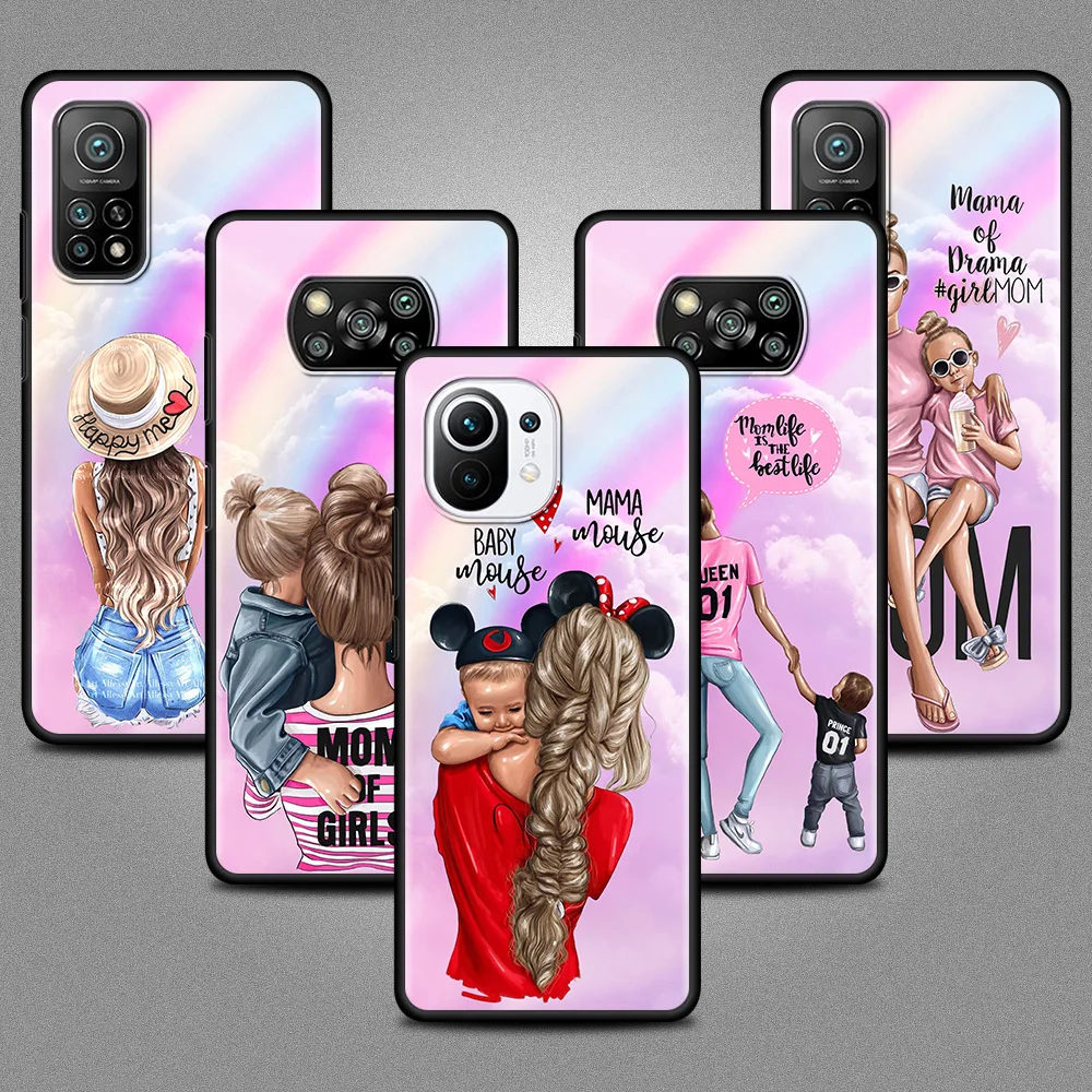 

Super Mom Cute Baby Case For Xiaomi Mi 11 Lite 5G 10T Pro 9T Note 10 9 SE A2Lite CC9 CC9E 8Lite 10S 11T Black Soft Phone Cover