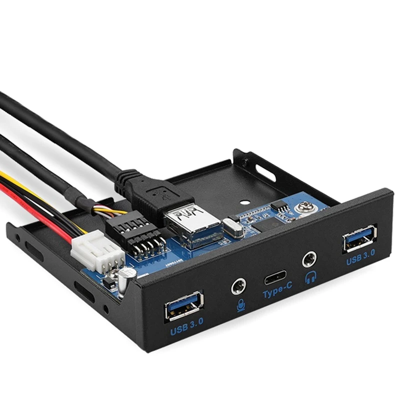 

5-Port USB Hub Splitter USB3.0 Front Panel Hd Audio with Power Cord Suitable for Pc Desktop 3.5-Inch Floppy Disk Tray