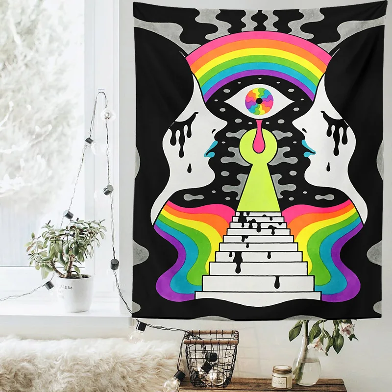 

Psychedlic Colorful Tapestry Wall Hanging Rainbow Hippie Throw Rug Blanket Bedspread Beach Mat Covering Fabric 200X150cm Large
