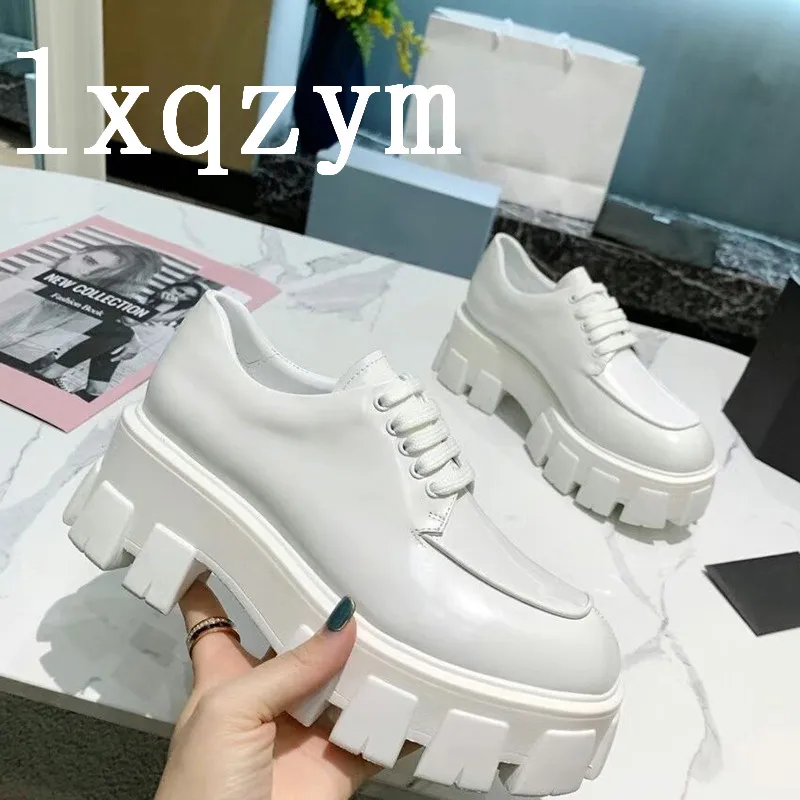 

Luxury Brand Women Genuine Leather Shoes Loafer Round Toe Heighten Platform Casual Spring Autumn Lace Up Thick Sole Ladies Shoes