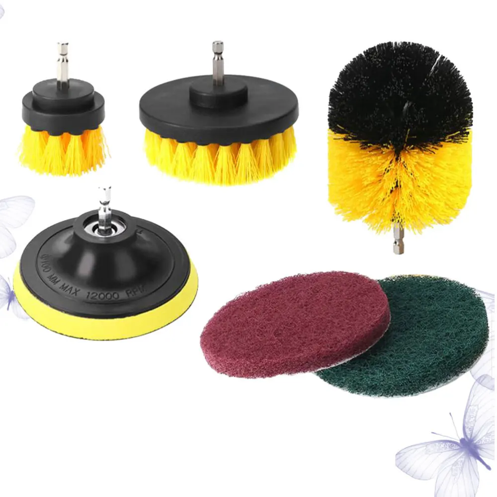 

6pcs Electric Drill Accessories Brush Scrub Heads Polishing Brush Kit Cleaning Pad Set for Home Outdoor (Yellow)