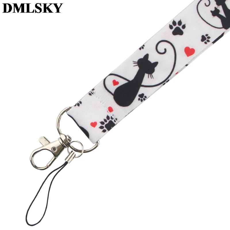 DMLSKY Black Cat Cute Lanyard Lovely Cat Keychain Lanyards for keys Badge ID Mobile Phone Rope Neck Straps Accessories M3781