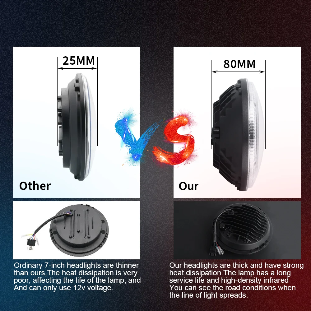 

7Inch LED H4 Headlight Bulbs RGB Light Car/Motorcycle Halo Round Headlight Angel Eye DRL Turn Signal Light For Jeep Wrangler BMW