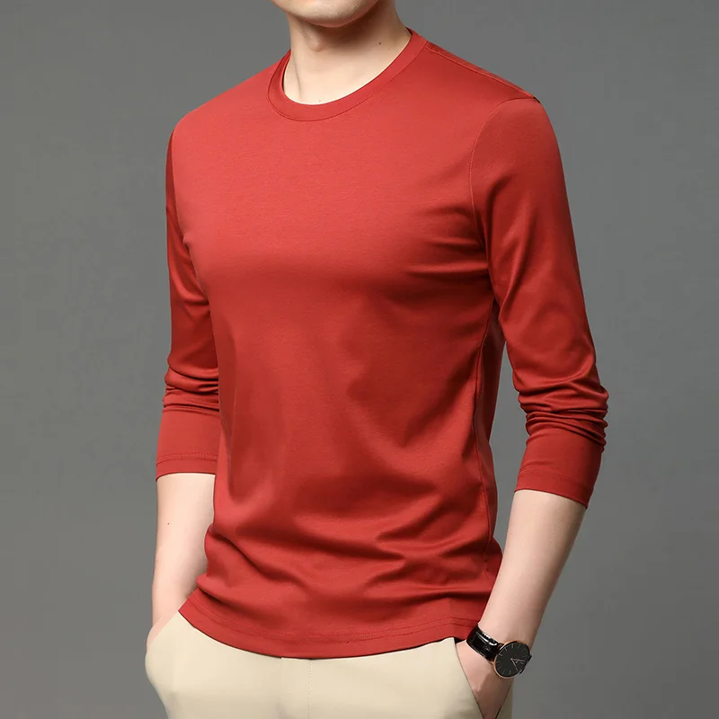 

2021 new spring and autumn tops tees men round neck cotton long-sleeved t shirt jke919