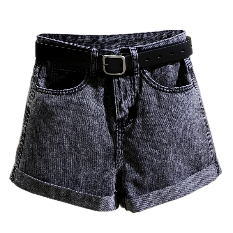 

gray denim women shorts 2020 summer new high waist pocket wide leg casual female shorts jeans top quality