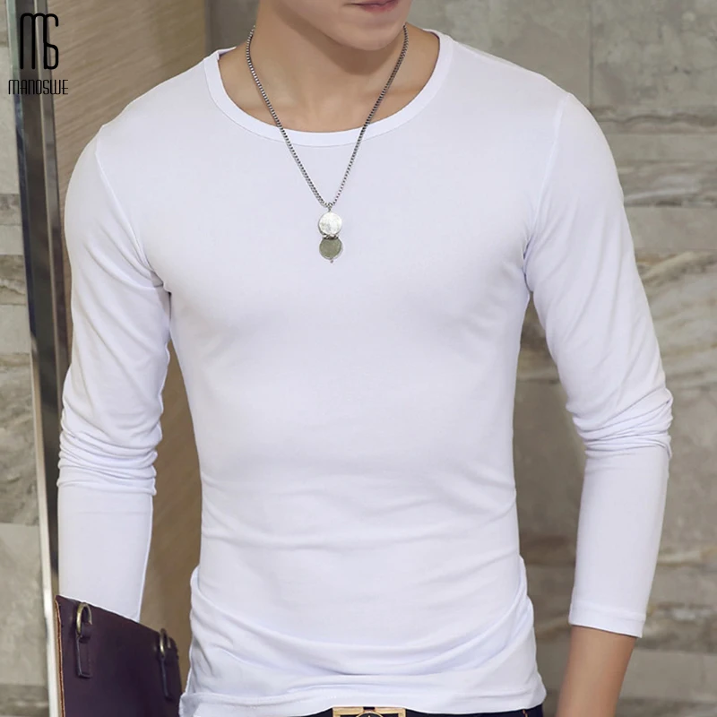 Футболка Manoswe мужская с длинным рукавом Повседневная Базовая рубашка однотонный