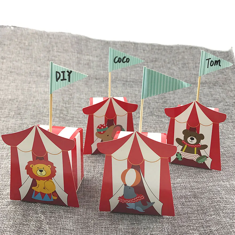 

20 шт./компл., цирковая коробка конфет, бумажная подарочная коробка в красную полоску с флагом, украшения для дня рождения, детского душа, сувениры, упаковочная сумка