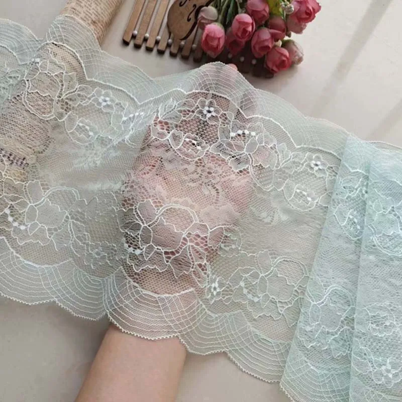 

10Meters Beautiful Flower Laces Trims Light Green Skin Pink Elastic Embroidered Trimmings for Sewing Garment Accessories 21cm
