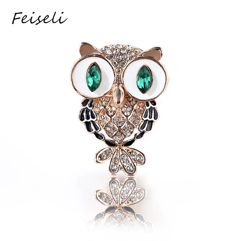 Feiseli Милая Эмаль Кристалл Стразы Сова Брошь для женщин свитер одежда воротник