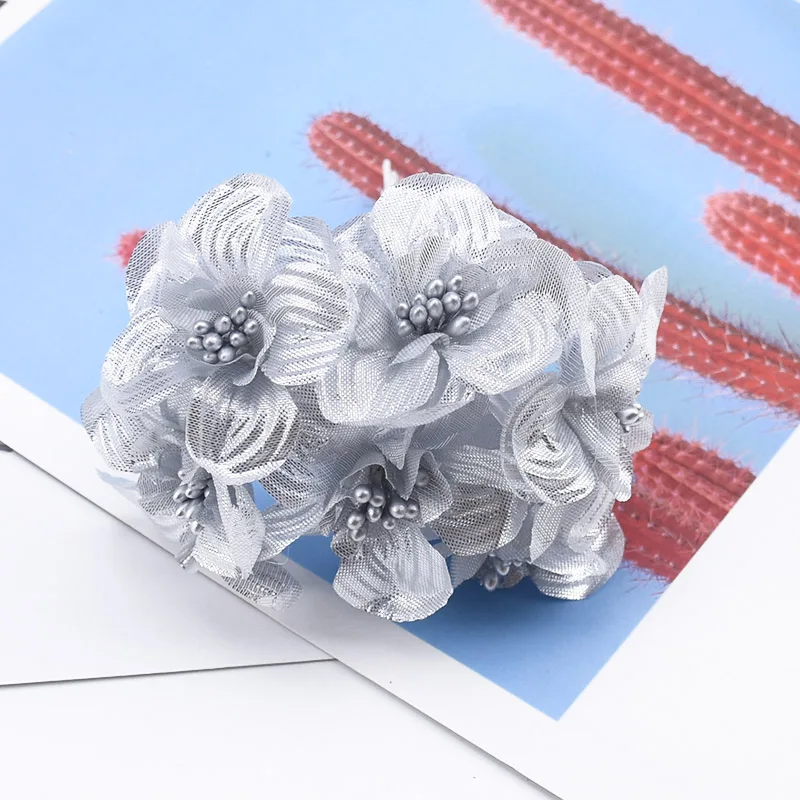 style 2 Silver 6 шт. Скрапбукинг Рождественские декоративные цветы венки золотые серебряные перламутровые Цветы diy подарки коробка для конфет искусственные растения - Цвет: style 2 Silver