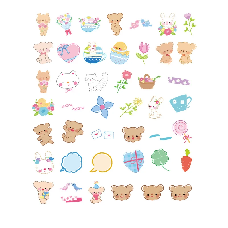 

45P Kawaii Cartoon Bear Rabbit Stationery Sticker Scrapbook Seal Creative Kindergarten Reward Sticker DIY Deco Adhesive Supplies