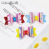 ncmama new back to school hair bows for girls 3inch stacked pencil printed leather glitter hair clips barrettes kids headwear