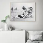 Черный и Белый Винтаж пляжный волейбол фото холст картина, печатный плакат для занятия спортом девушки весело настенный художественный Декор