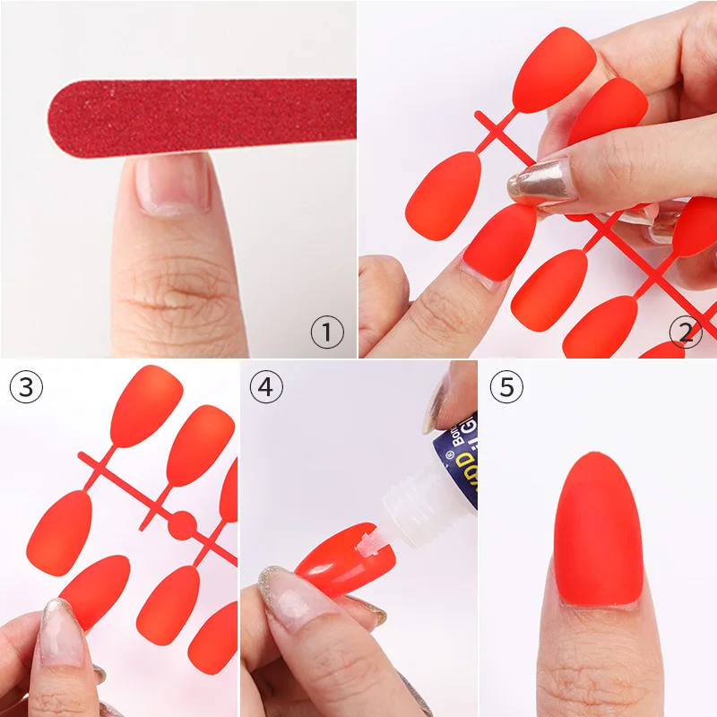 24 Pcs Matting Fake Nail Tips Matt Solid Pure Nails Almond Pointed Press on Oval Colorful Art Tools Accessories | Красота и здоровье