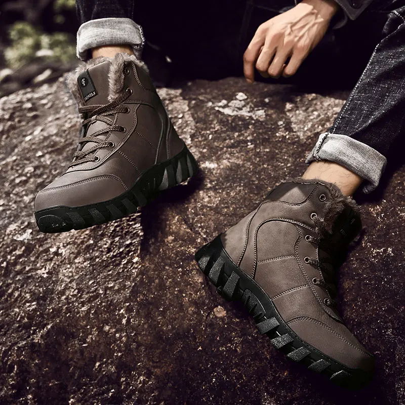 

Мужские теплые ботинки со шнуровкой, на меху