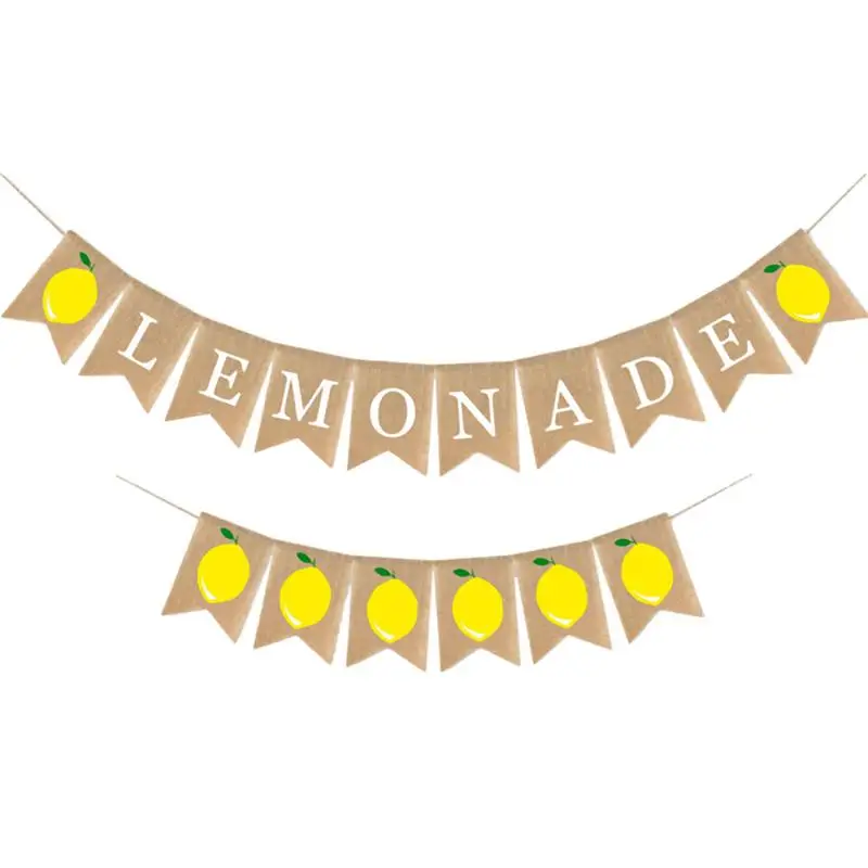 

2 Pcs Burlap Banner Lemon and Lemonade Pull Flag Party Garland Hanging Bunting for Beach Party Cocktail Party Summer Party