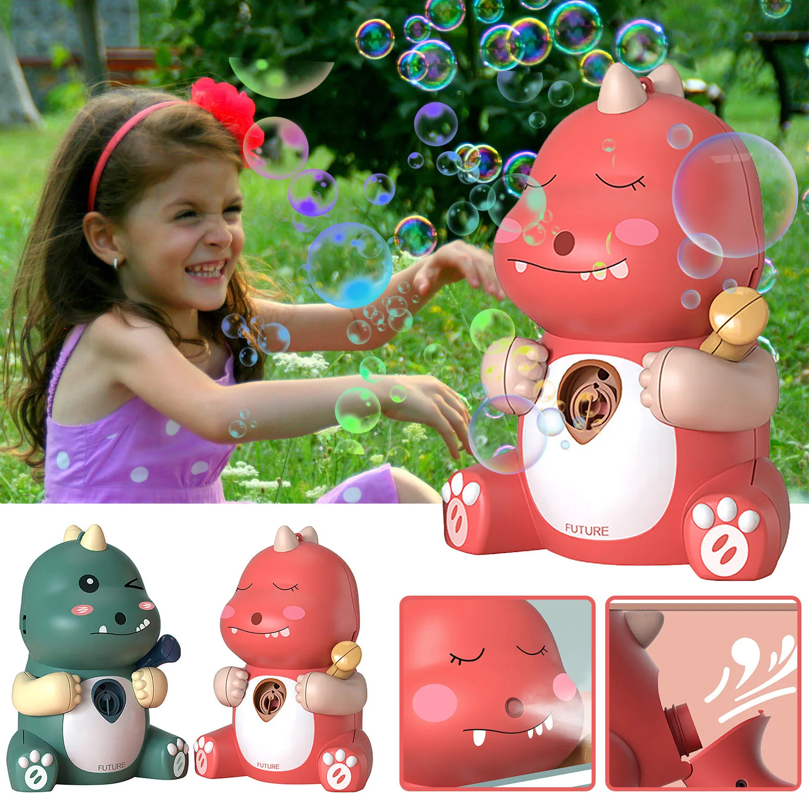 

Dinosaur Bubble Machine Toy Fully Automatic Bubble Blowing Smoke Spray Humidification Toy50ML Baby Bathing Bubble Machine Female