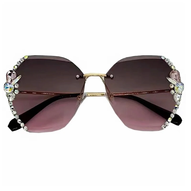 

Fashion Rimless Sunglasses Summer UV400 Eyewear 2021 Newest Trendy Women Bling Rhinestone Sun Glasses Shades oculos